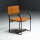 Cognac Leather Armchair, Black Lacquer Steel Frame, Belgium, 1960s