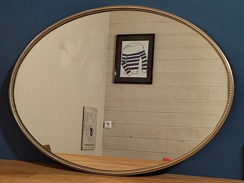Oval mirror metal patinated pearl art deco