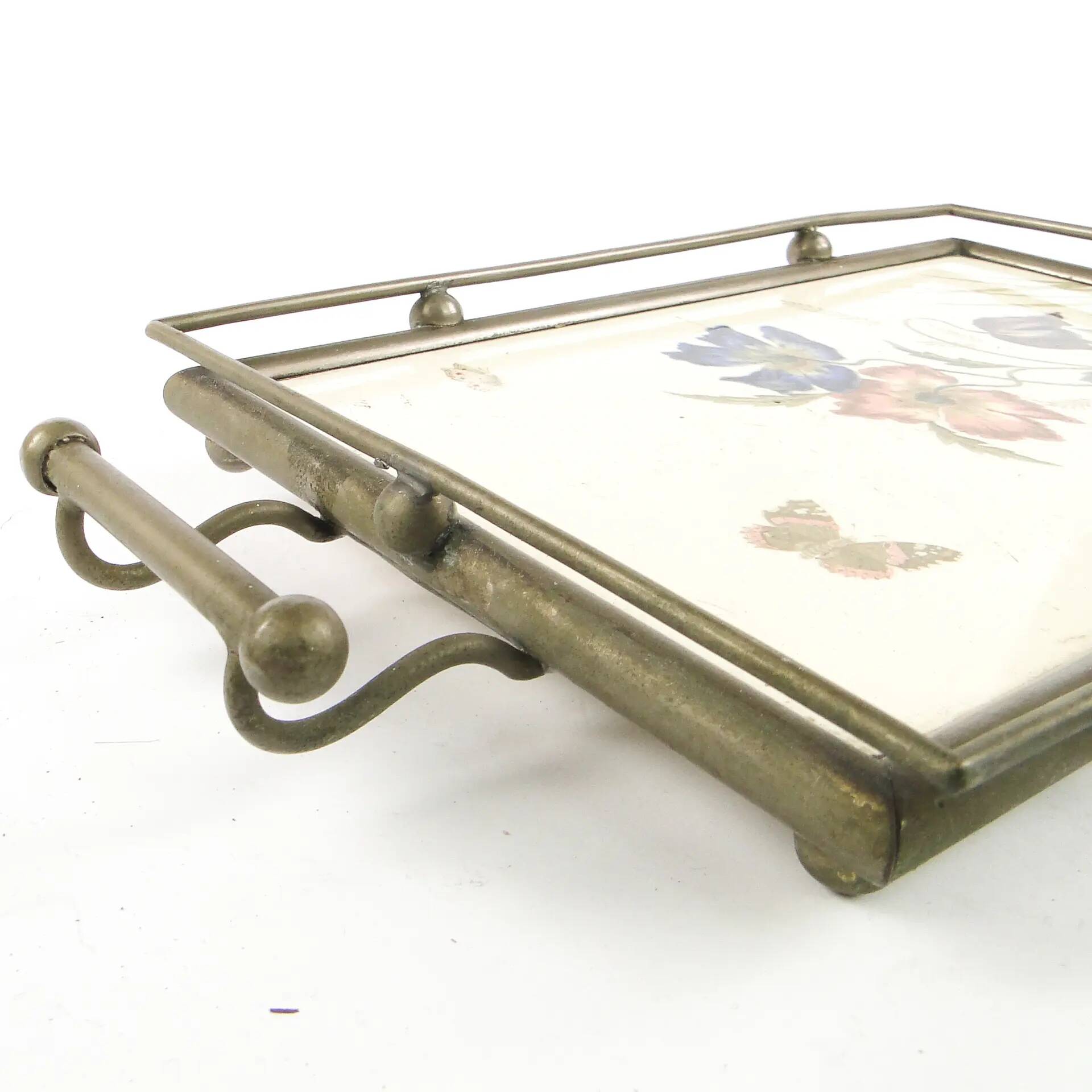 Art Nouveau tray, silver-plated brass, white porcelain, Austria, early 20th century