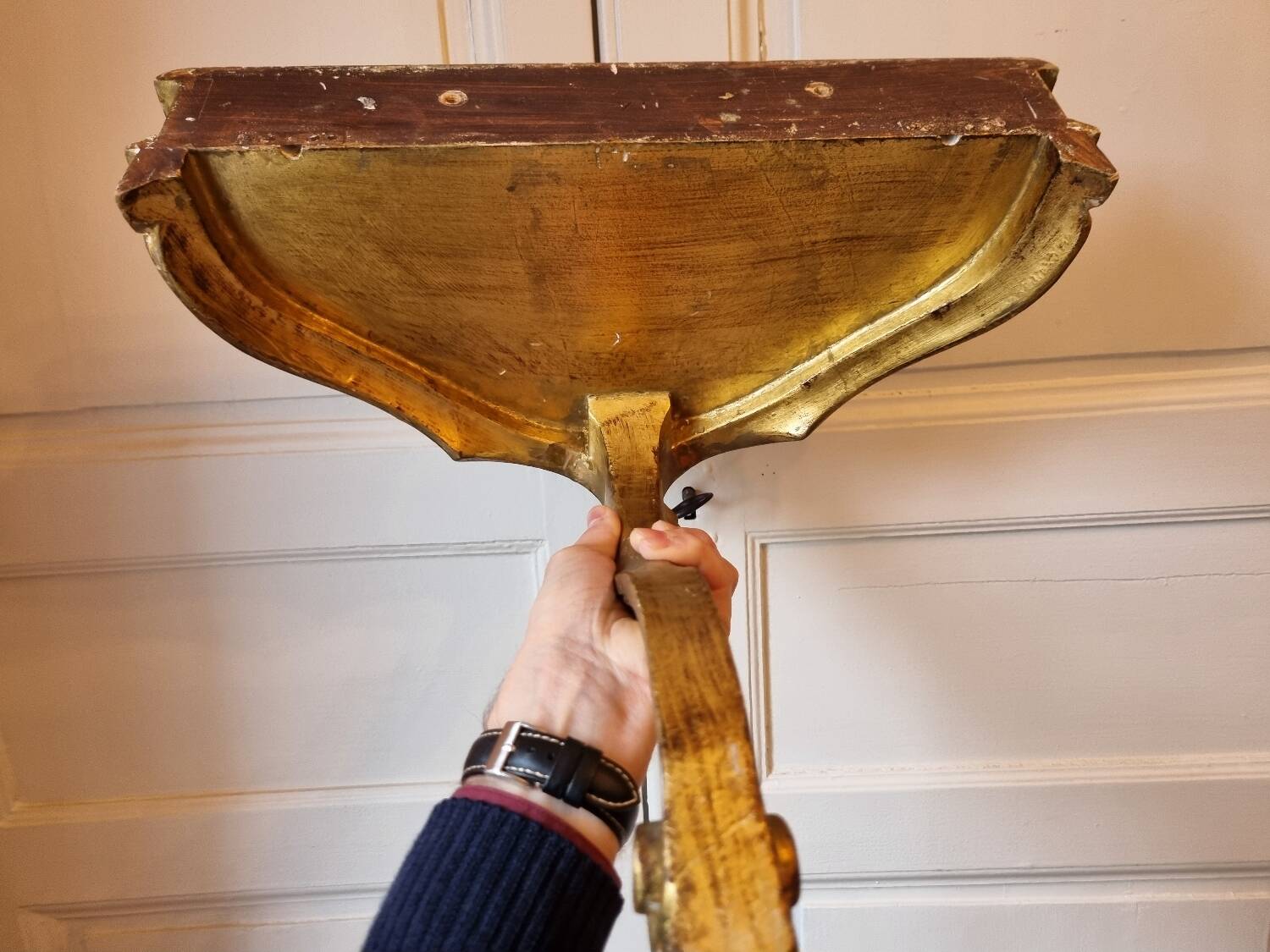 Mid-19th century wall console in wood and gilded stucco