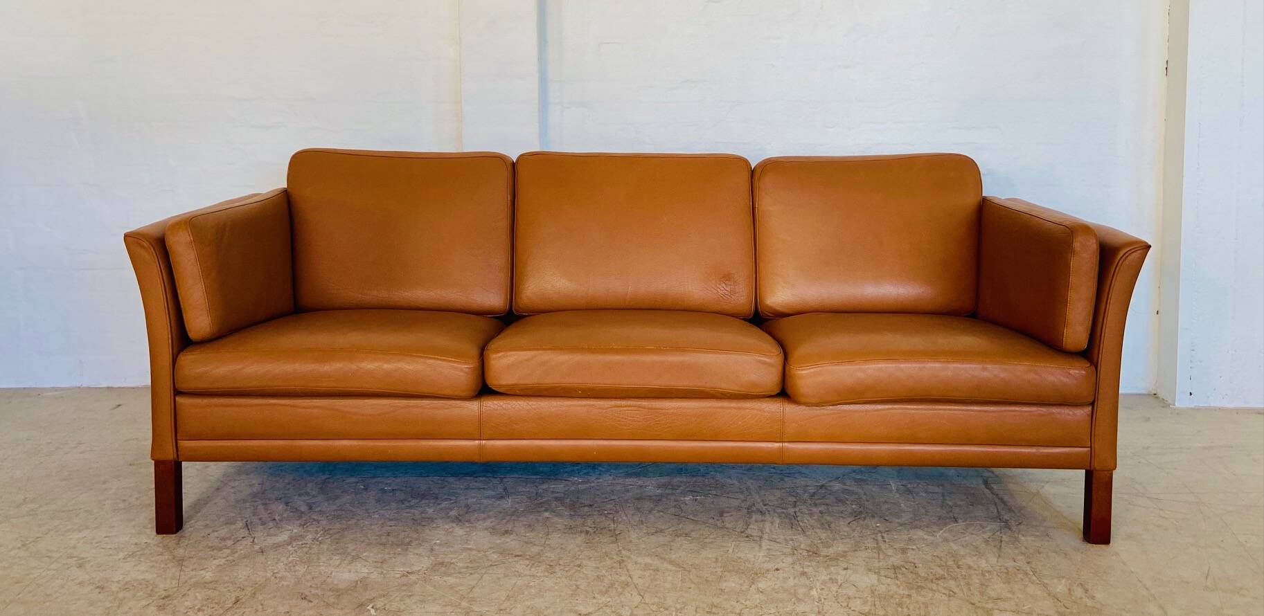 Vintage Danish mid-century Morgans Hansen cognac 3-seater sofa