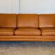 Vintage Danish mid-century Morgans Hansen cognac 3-seater sofa