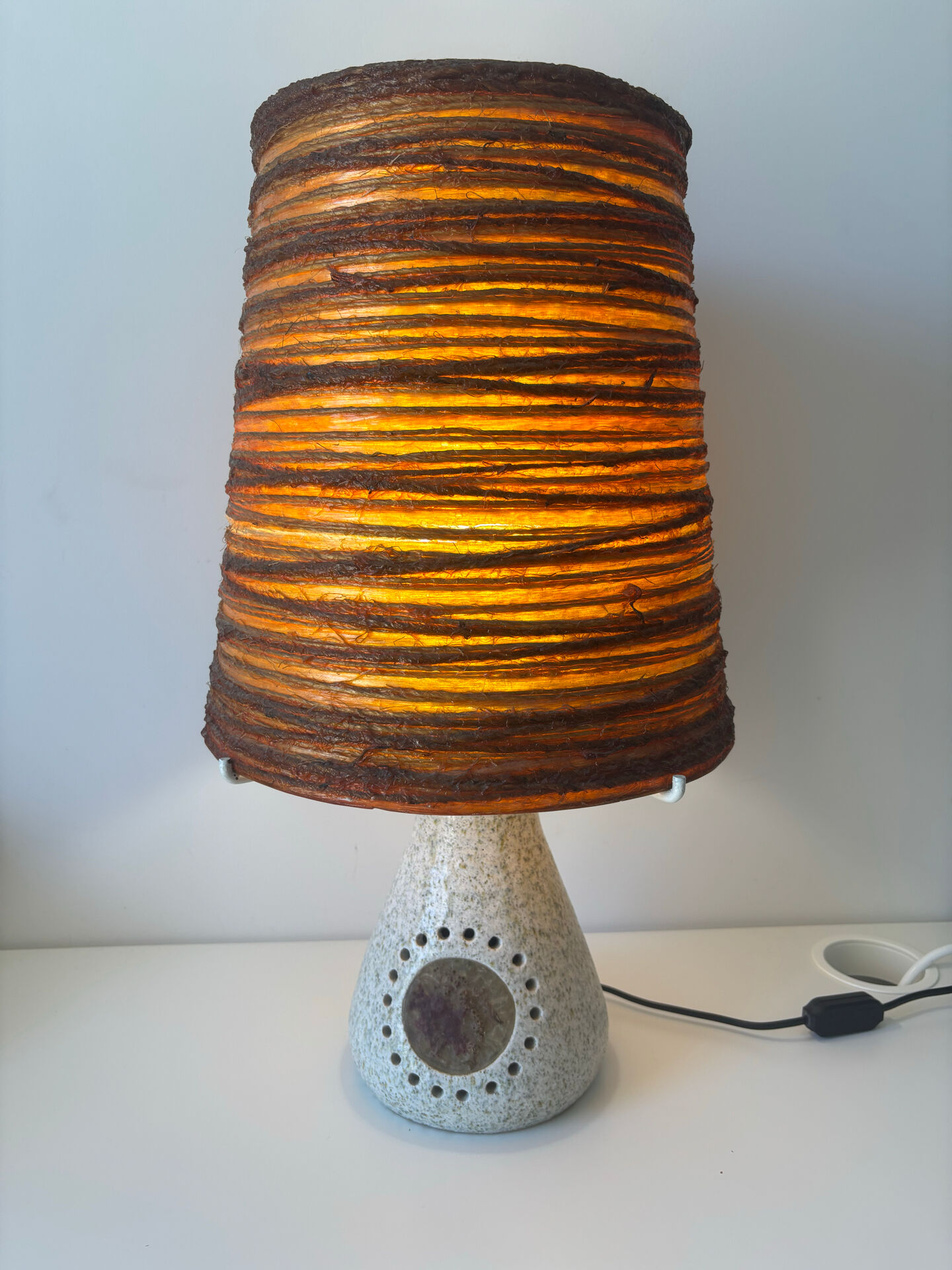 Accolay Lamp, the base in glazed ceramic with openwork decoration.
