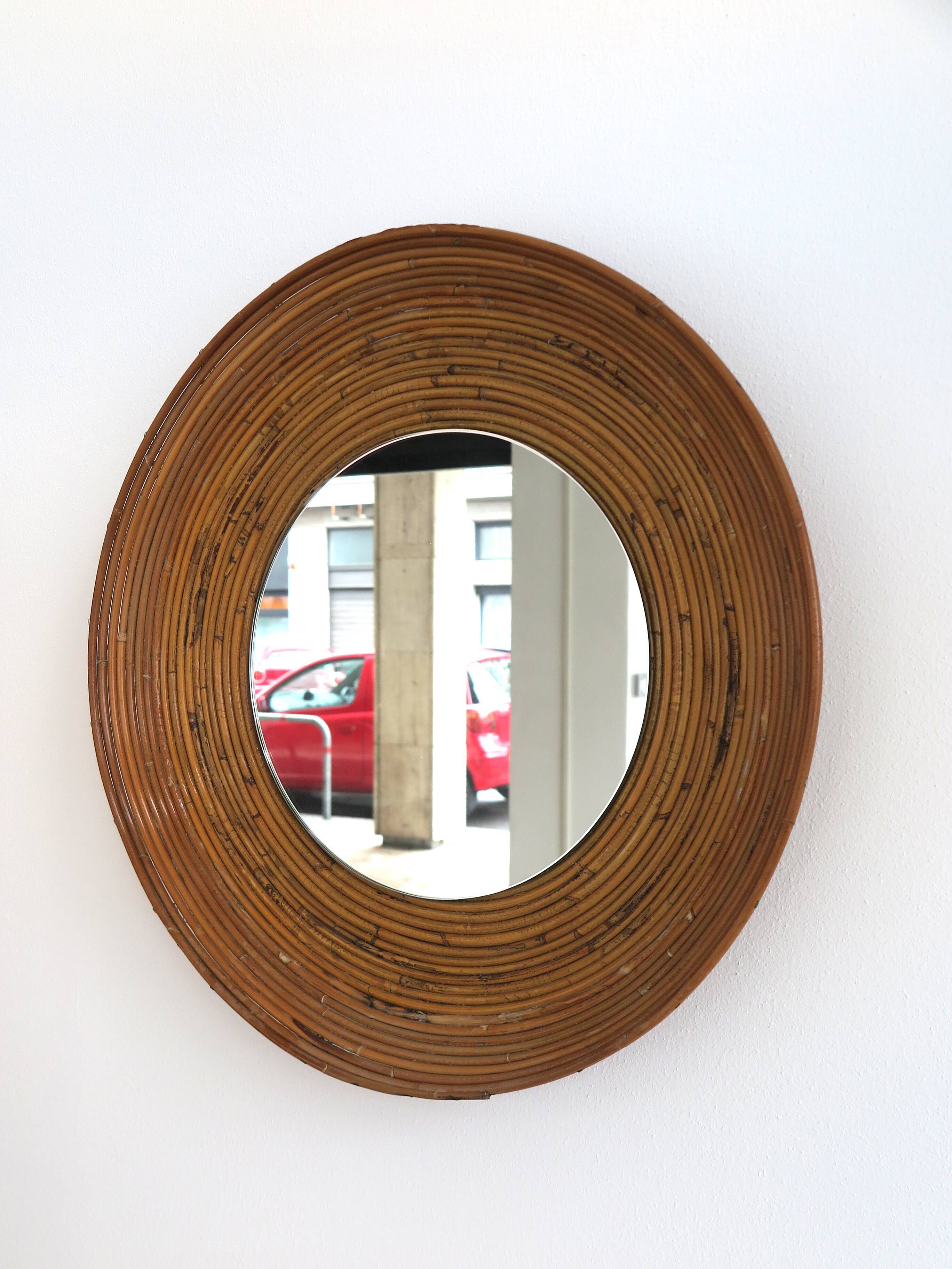 Italian rattan bamboo wall mirror, 1960s, 65 cm