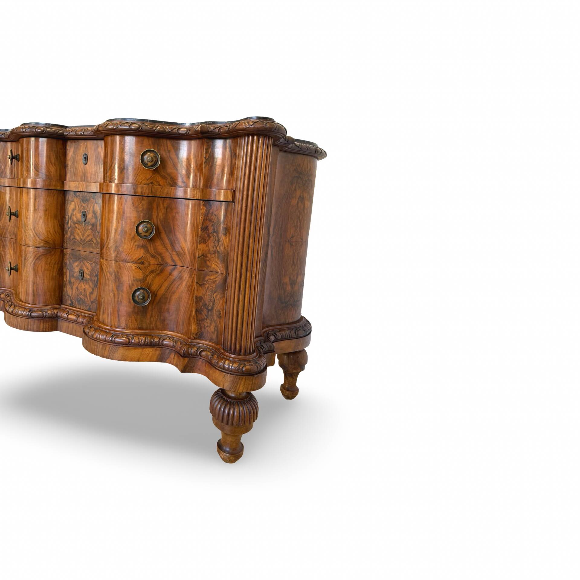 antique walnut serpentine commode