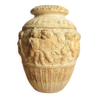 Vase ancien en platre décor de chérubins pot de fleur déco antique