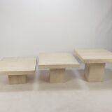Set of 3 Italian Travertine Coffee Tables, 1980s