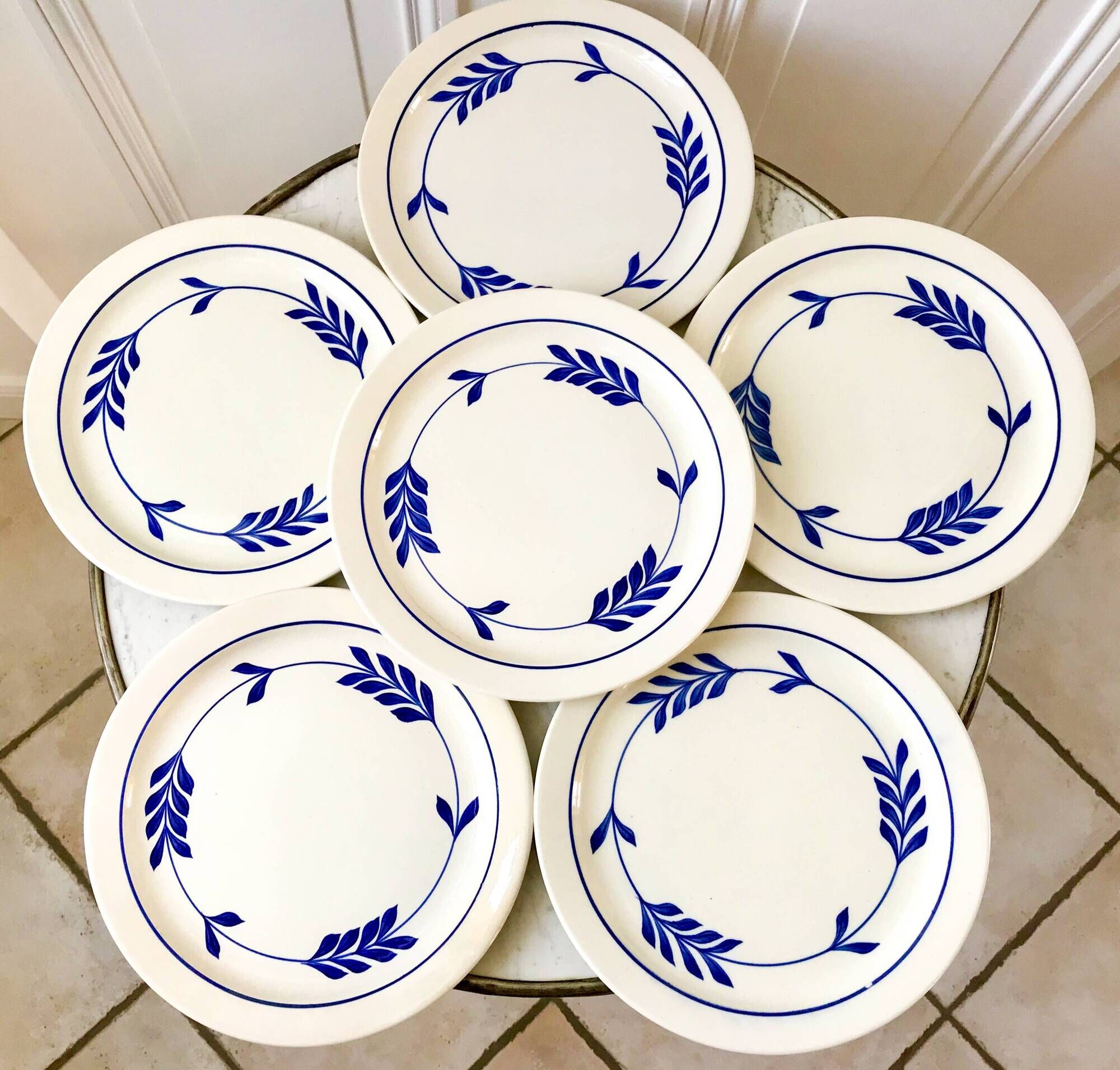 set of 6 flat plates in Terre de Fer Salins Jenny model early 20th century