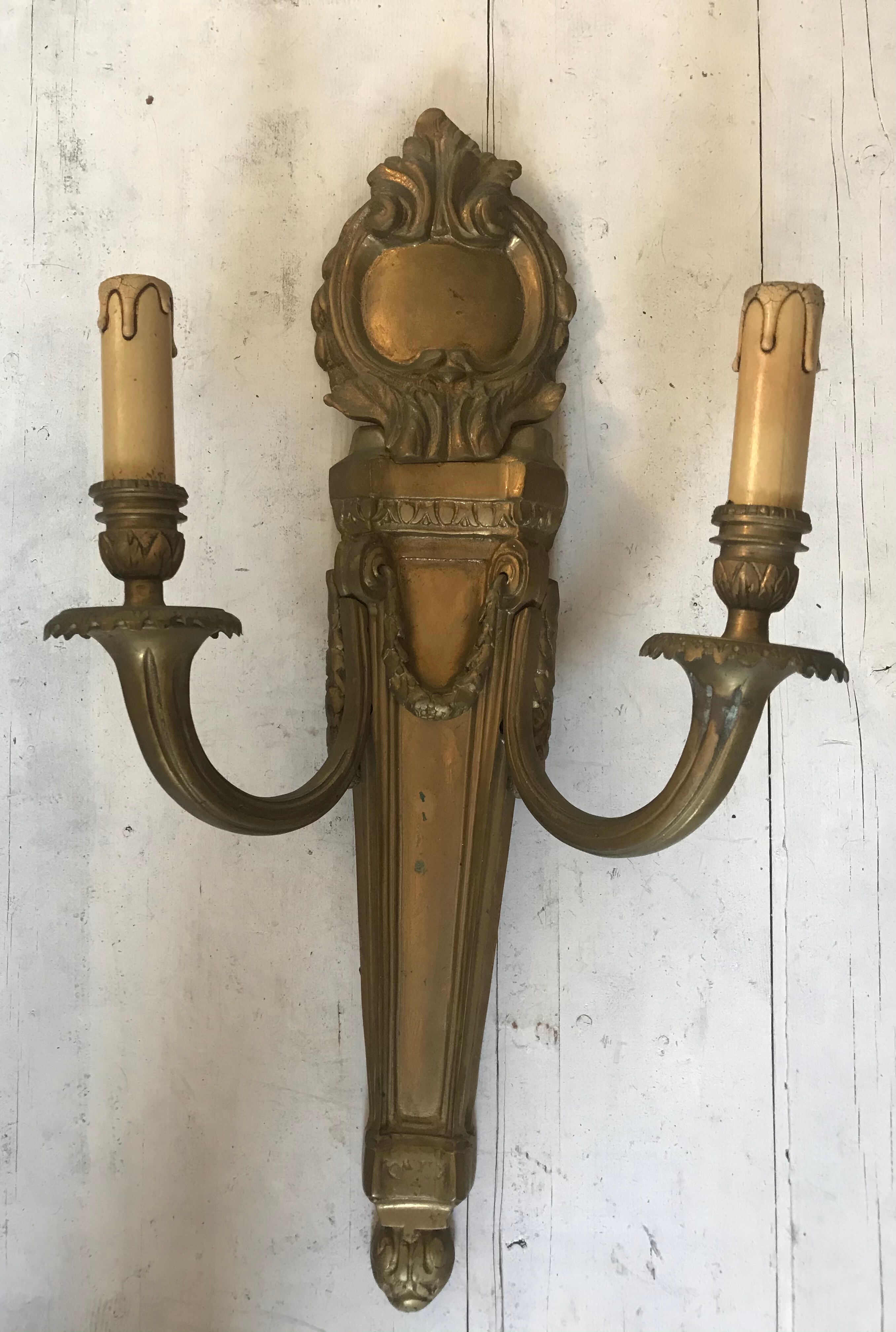 Pair of bronze castle appliques 55cm