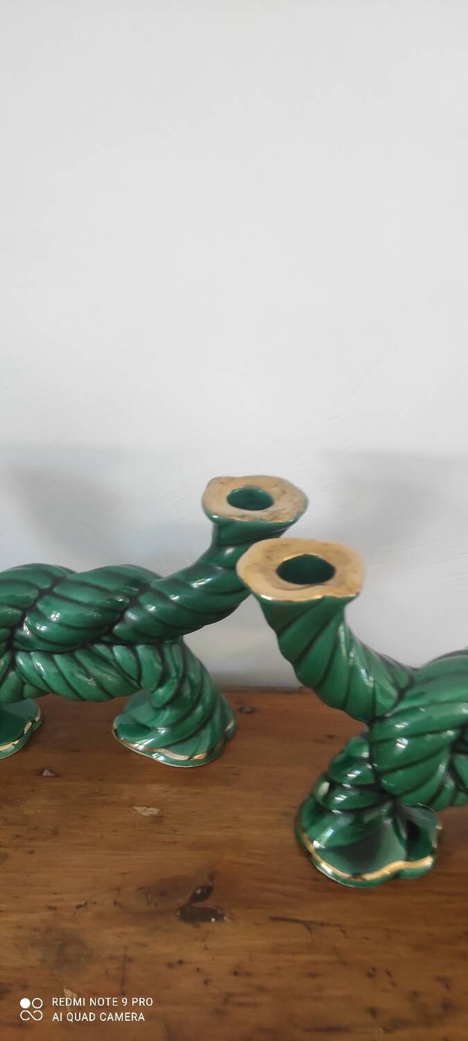 Two art deco ceramic candlesticks