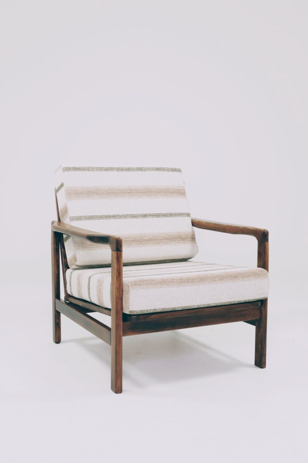Scandinavian armchair natural linen beige striped fabric 1965