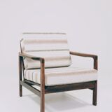 Scandinavian armchair natural linen beige striped fabric 1965