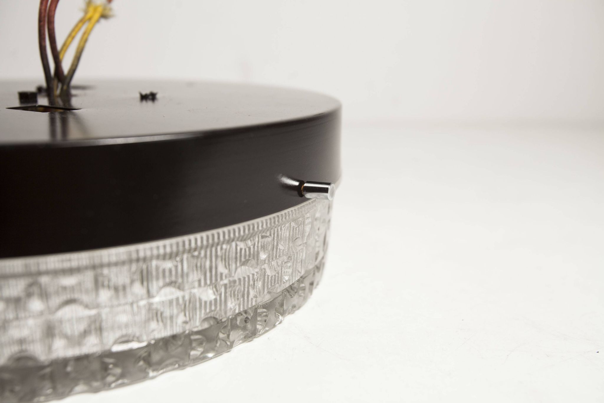 S+ Megal round ceiling light in black and opaque Swiss machined glass 90