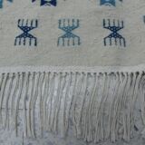Nomadic Tunisian Berber rug, margoum kilim, ethnic in beige and blue wool.
