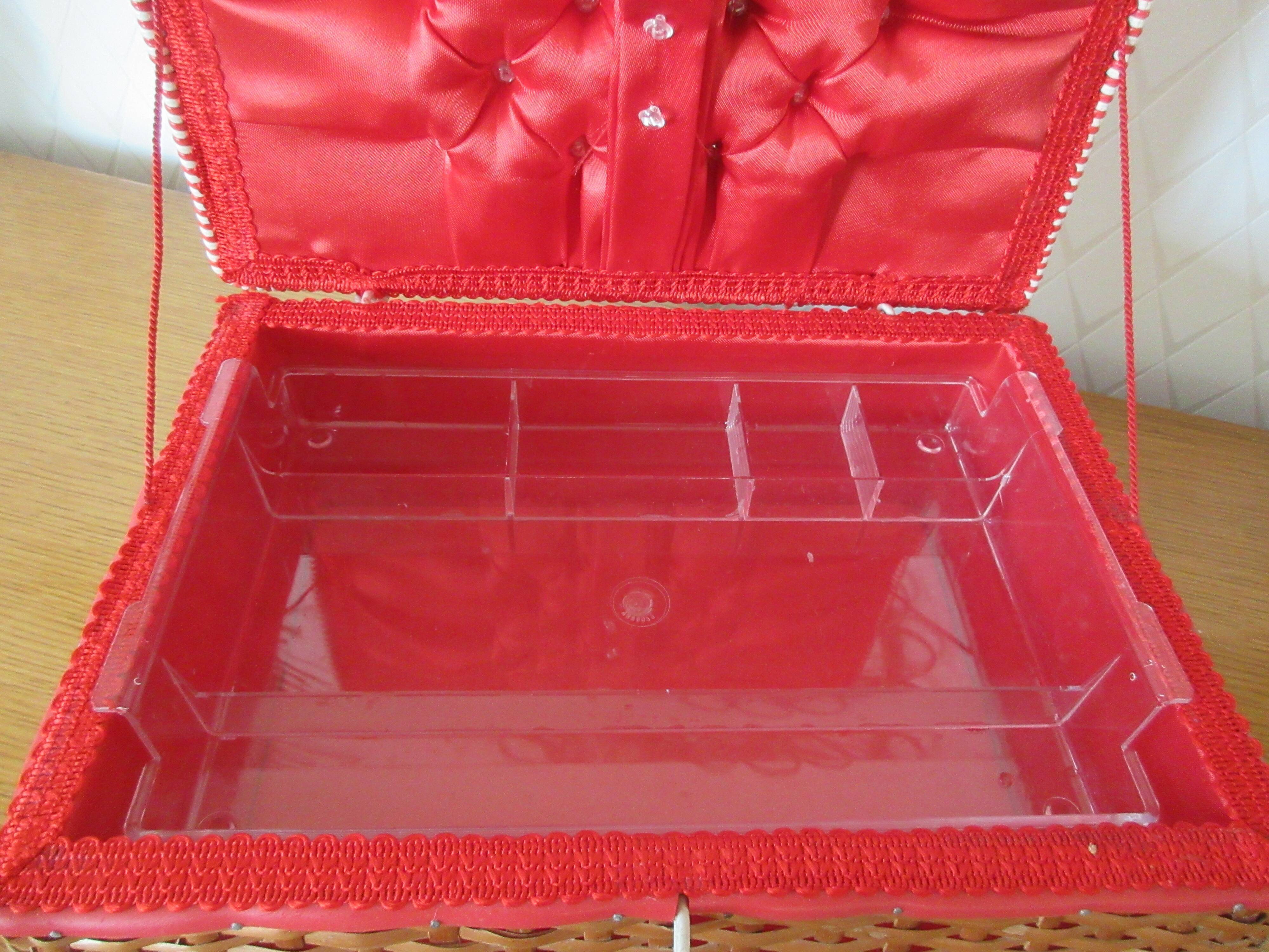 Vintage wicker and scoubidou sewing box