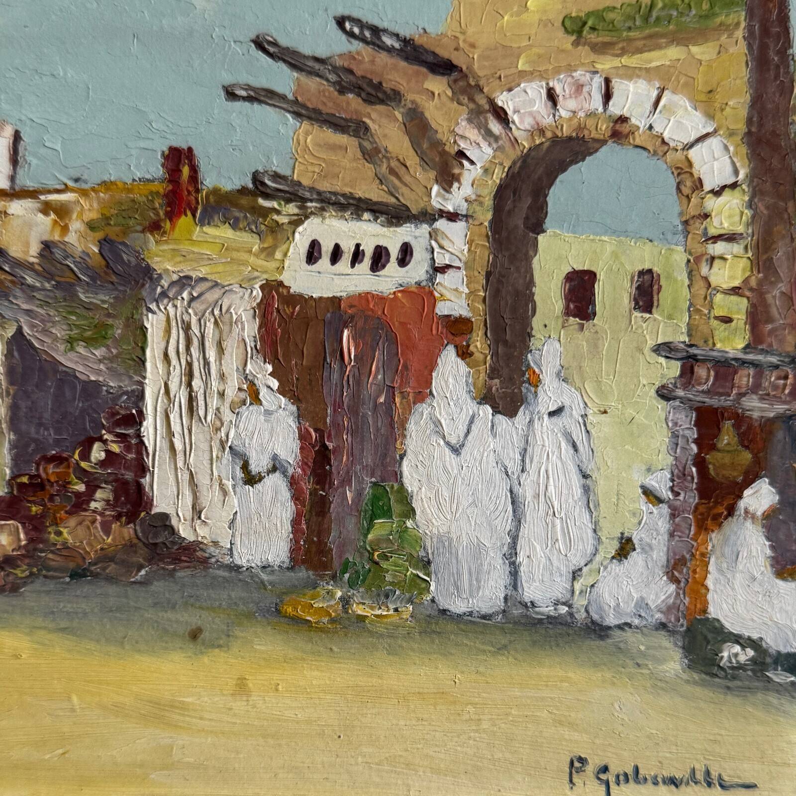 Oriental oil on cardboard with a knife by P. Gobewille