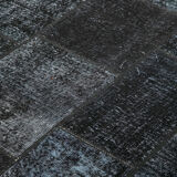 Handmade anatolian overdyed 171 cm x 247 cm black patchwork carpet
