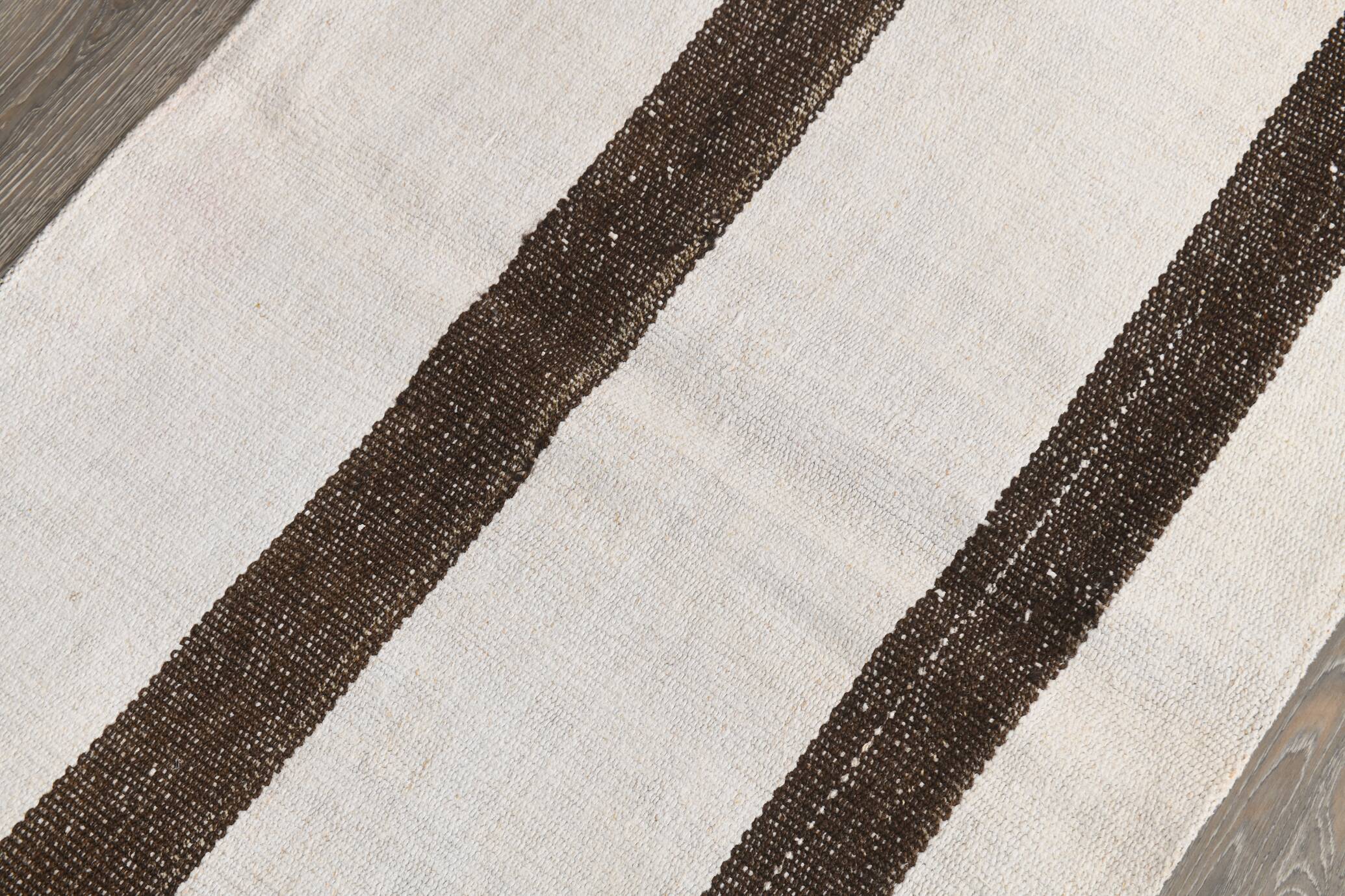 Short White Brown Turkish Kilim Runner Rug, 75x174Cm