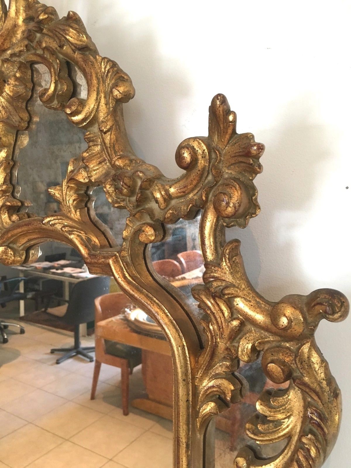 Gilded wooden rockery mirror XX century 140x83cm