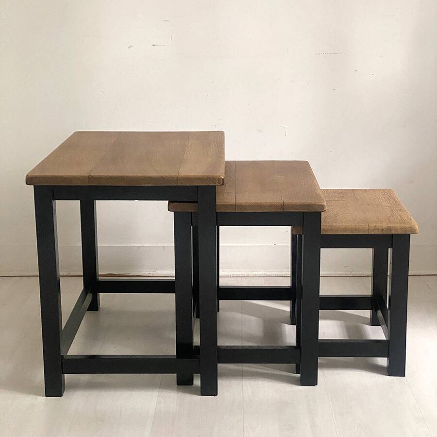 Nesting tables brutalist style solid oak 1960s