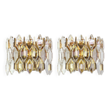 Pair of wall sconces in gilded brass and crystal by Palwa, Germany, 1970s.