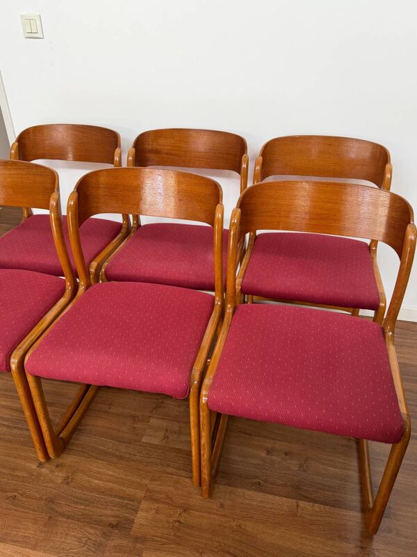 Série de 6 chaises traîneau Baumann vintage
