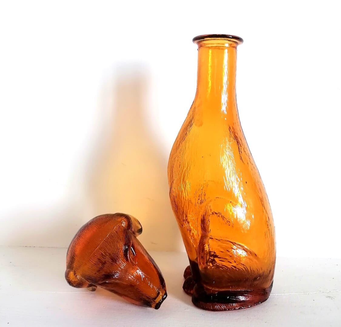 Glass dachshund decanter from Empoli, Italy 1960