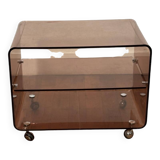 Smoked Plexiglas coffee table on wheels -