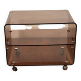 Smoked Plexiglas coffee table on wheels -