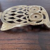 Owl trivet in golden brass