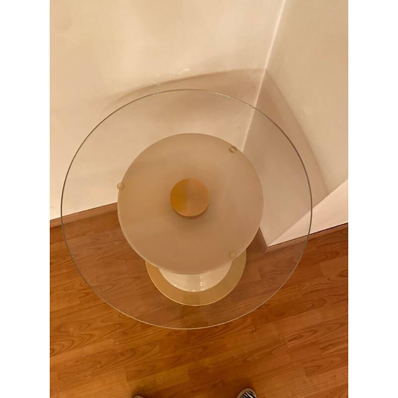 1990s Italian Venetian White and Gold Murano Glass Style Coffee Table