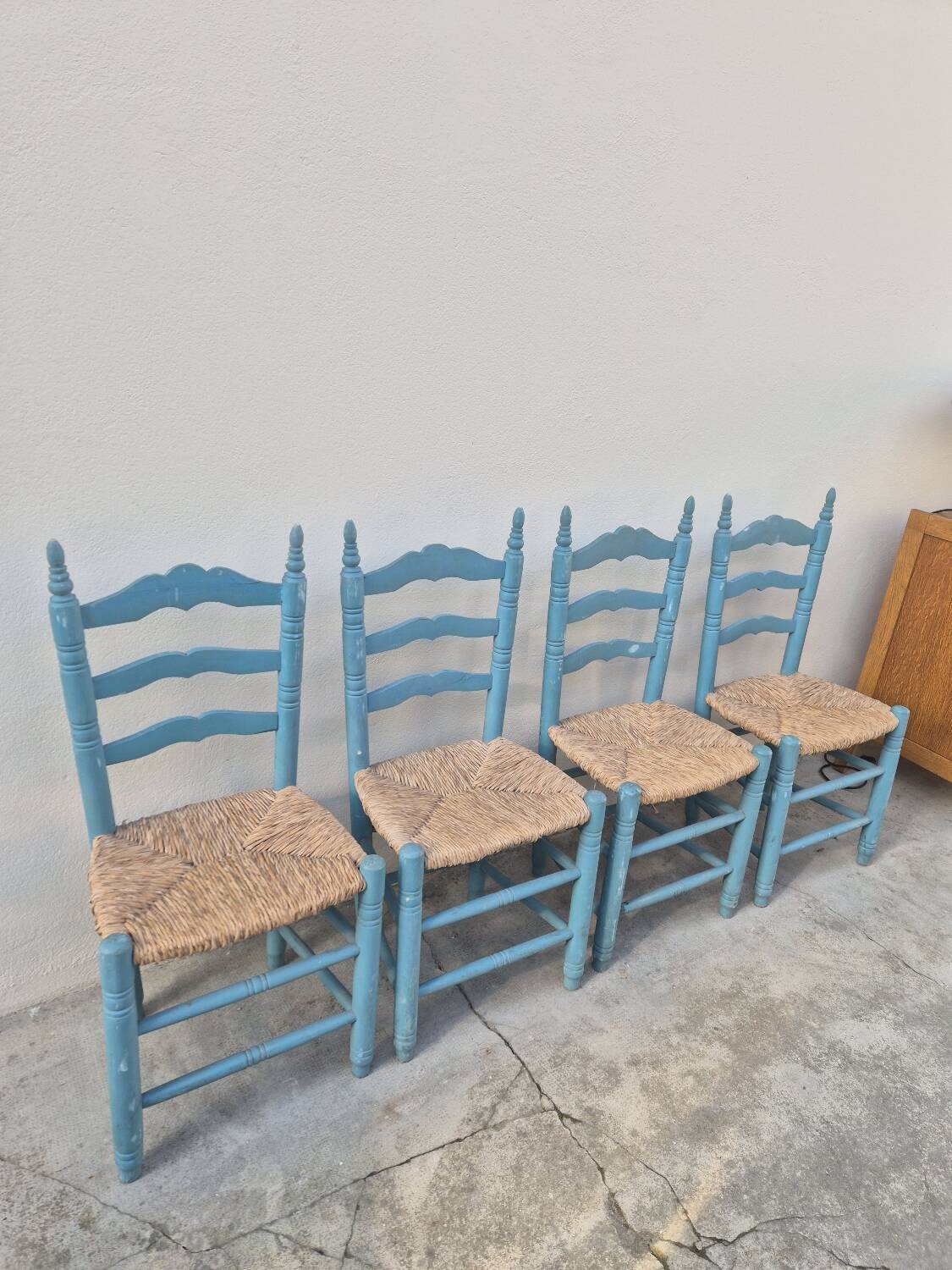 Set of 4 Provencal style straw chairs, old country house