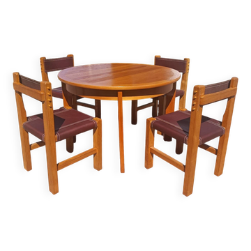 Brutalist dining room in elm and leather.