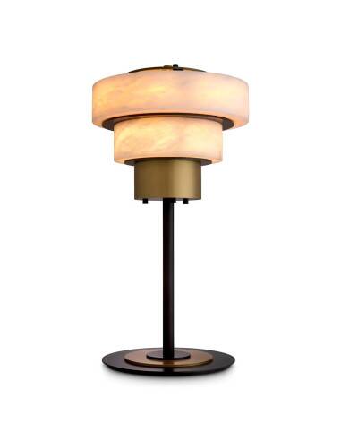 Pair of table lamps in patinated brass and alabaster.
