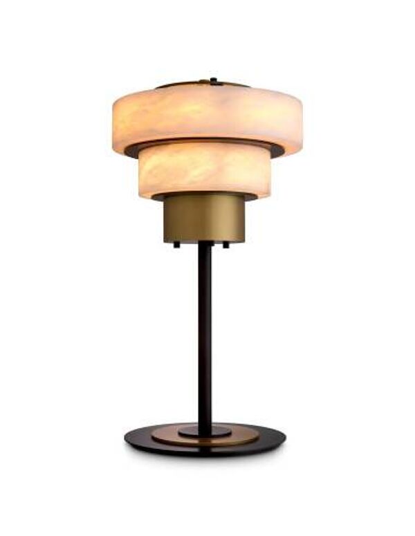 Paire de lampes de table en laiton patiné et albâtre.