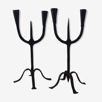 Brutalist candlesticks pair 1950