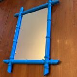 Miroir ancien rénové cadre bois style bambou 58 x 43 cm