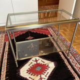 End table in steel, brass and glass