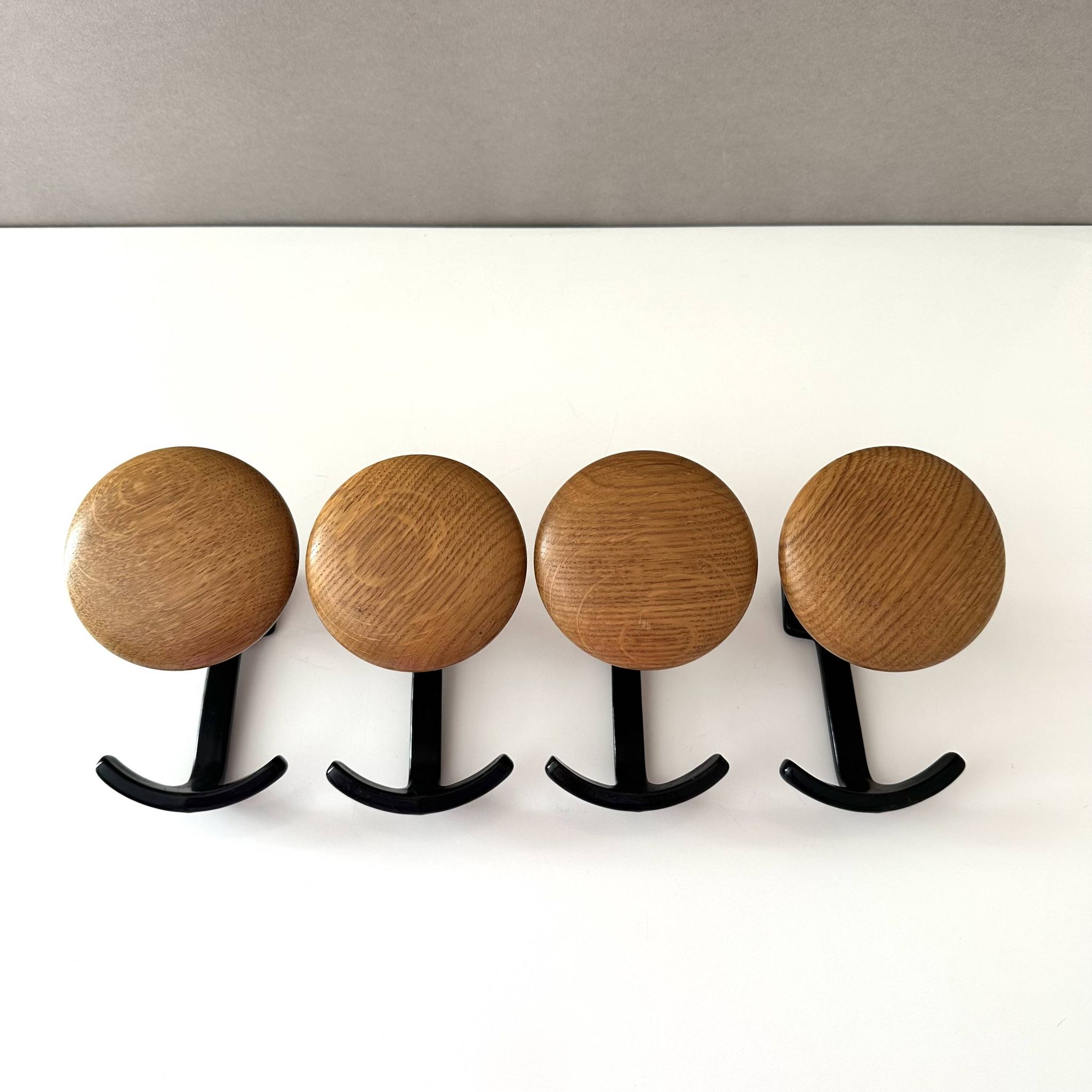 Vintage Set of 4 Wooden & Metal Coat Hooks | Wall-Mounted Hooks