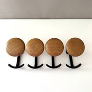 Vintage Set of 4 Wooden & Metal Coat Hooks | Wall-Mounted Hooks