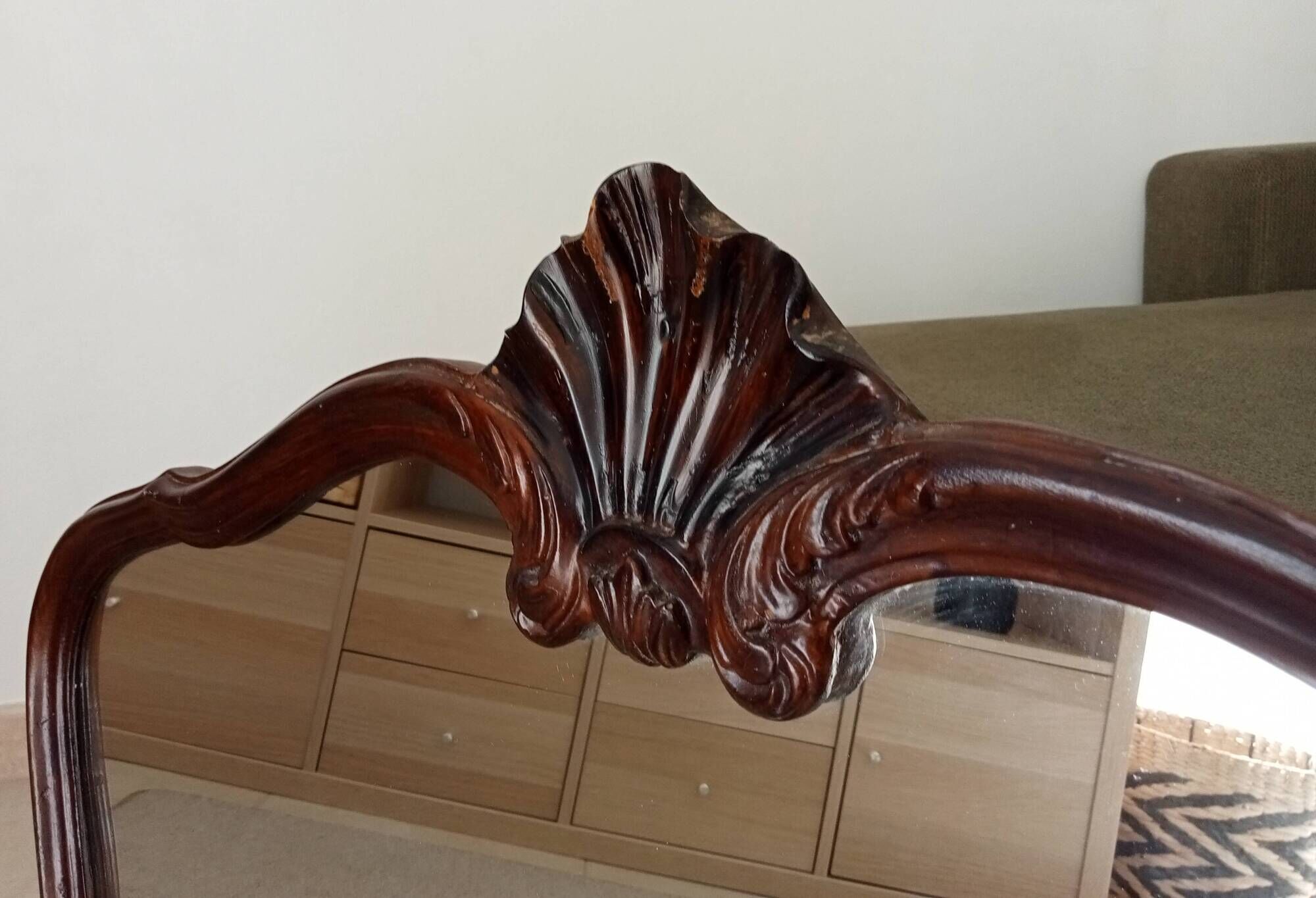 Pair of large antique Rococo style Louis XV mirrors in carved solid wood.