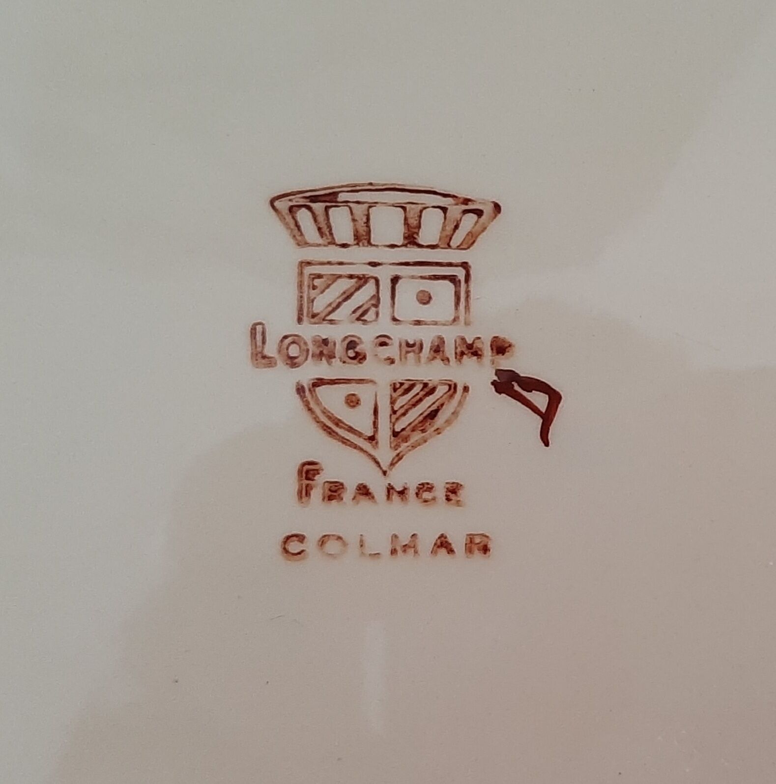 5 assiettes à dessert et plat faïencerie Longchamp modèle Colmar années 50