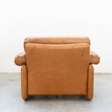 Pair of armchairs with cognac-colored pouf, "Coronado" model by Afra & Tobia scarpa for B&B It