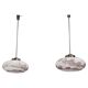 1970s Czech mid-century pendant lights, blown glass and chrome, rewired, pair