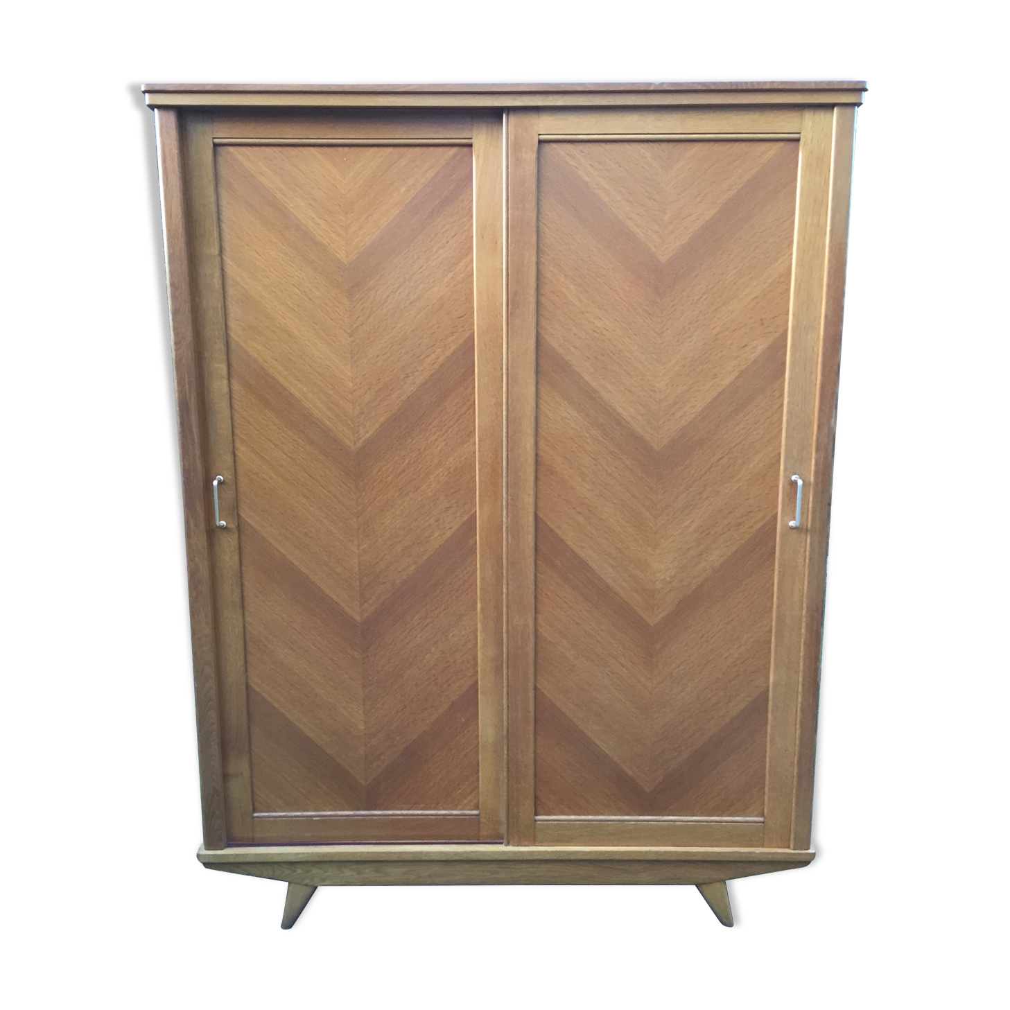 Vintage wardrobe with compass feet in oak and oak cp with 2 sliding doors.