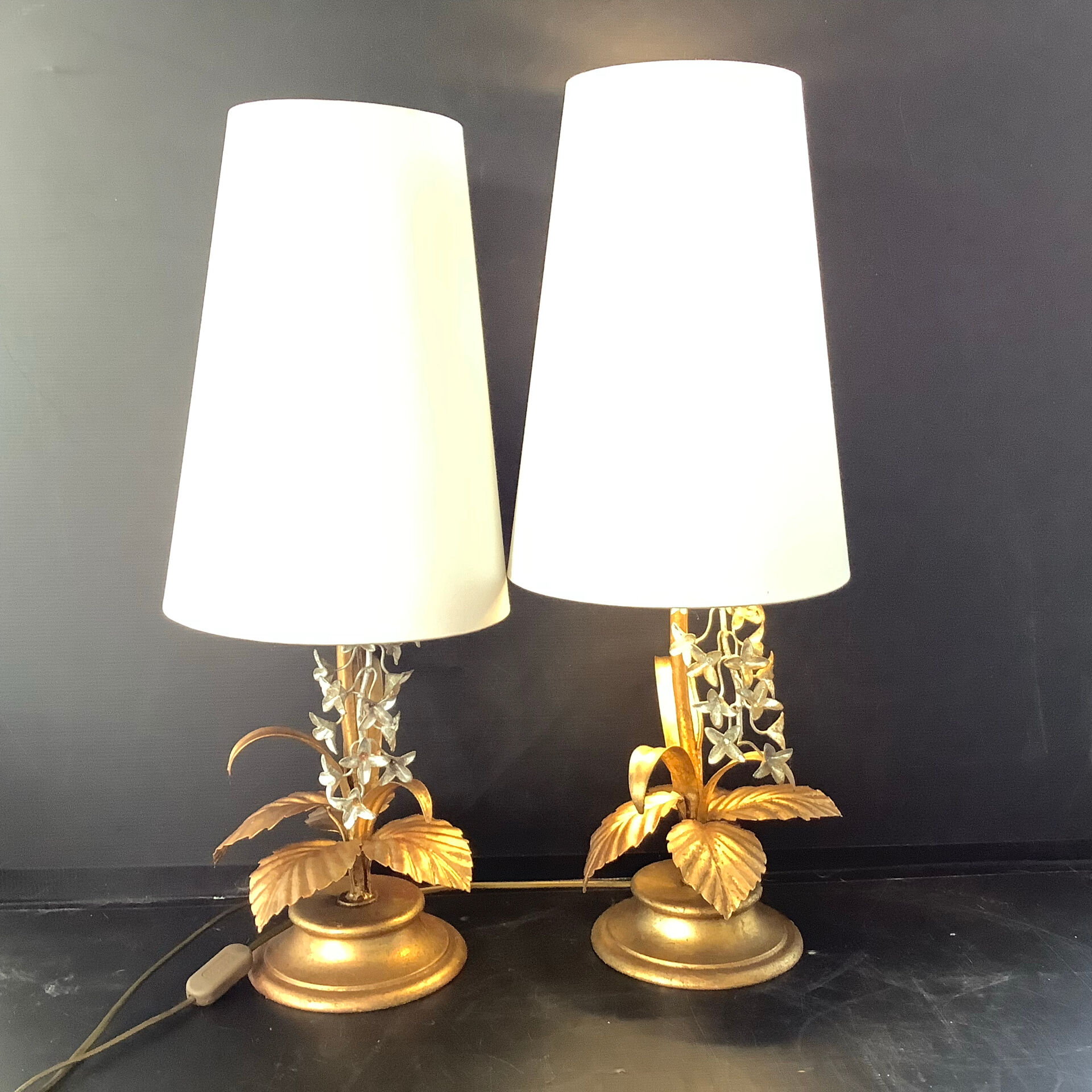 2 Lampes Attribuées Hans Kogl  1970 Hollywood Regency Glycine Dorure F