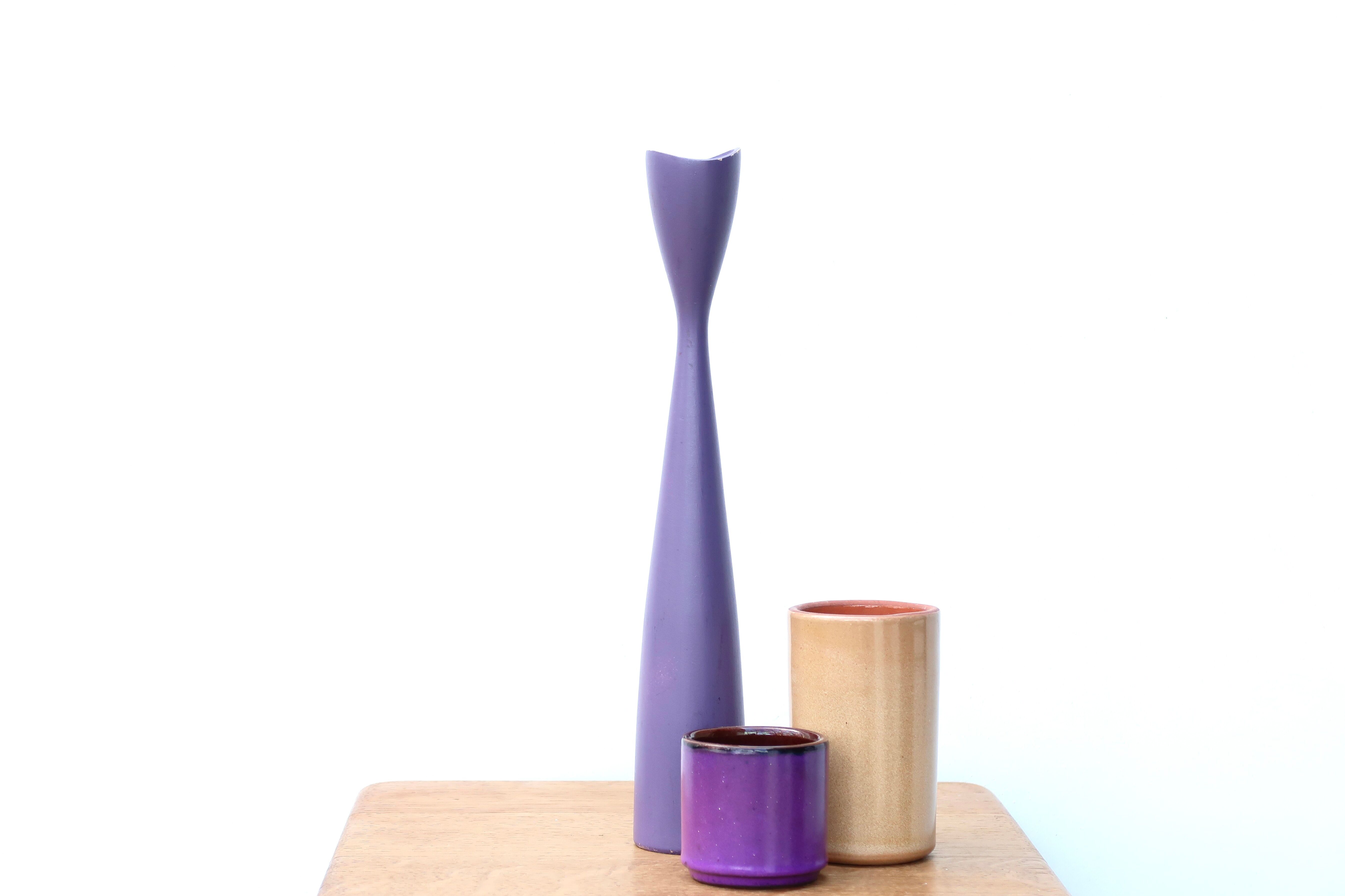Vintage Scandinavian purple wooden candle holder