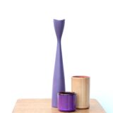 Purple scandinavian candlestick in vintage wood