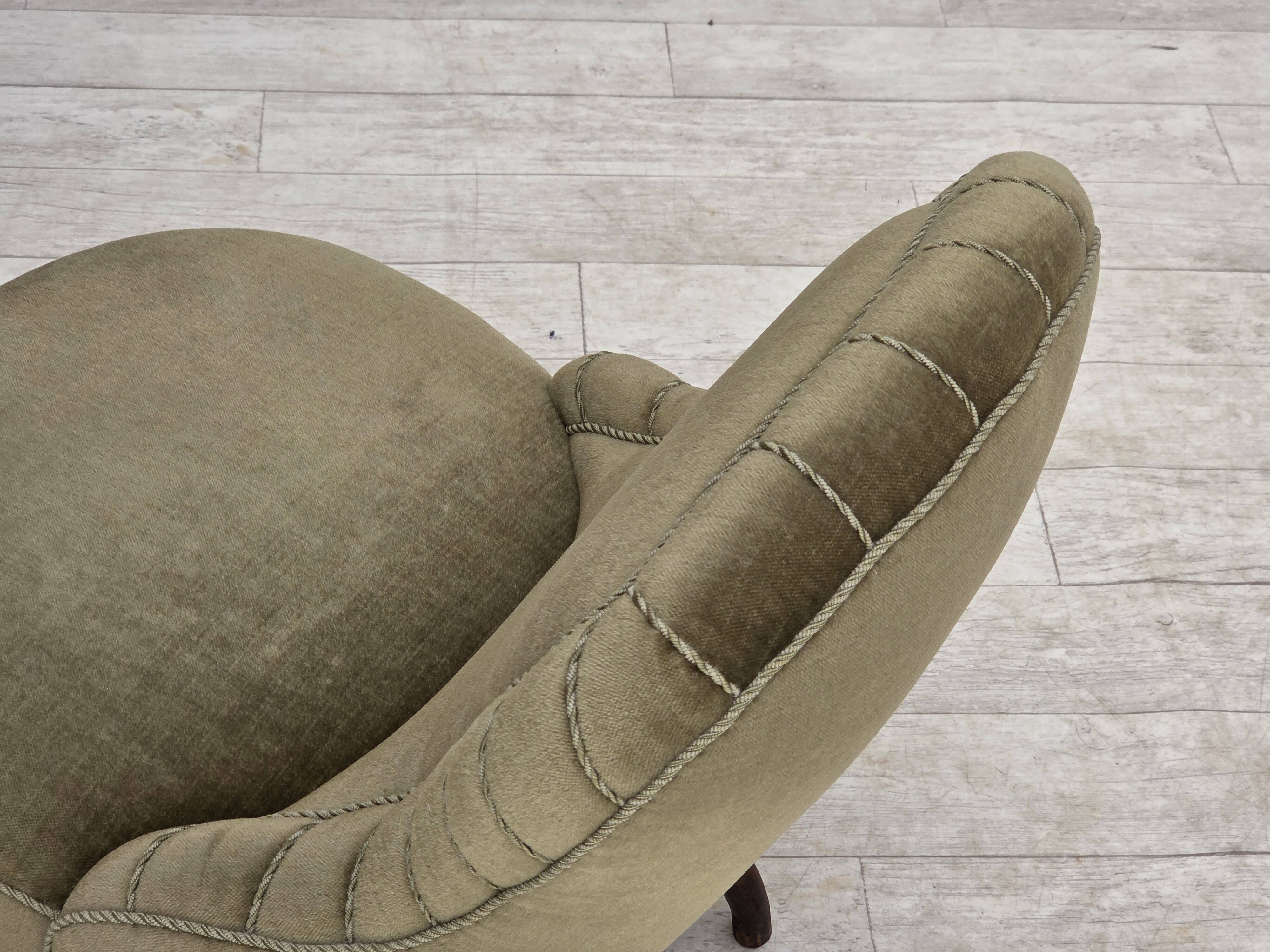 1960s, Danish easy chair, original green furniture velour.