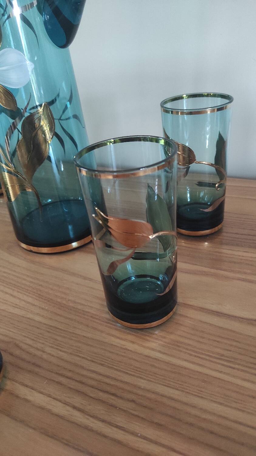 Orangeade service in blue and gold enameled glass